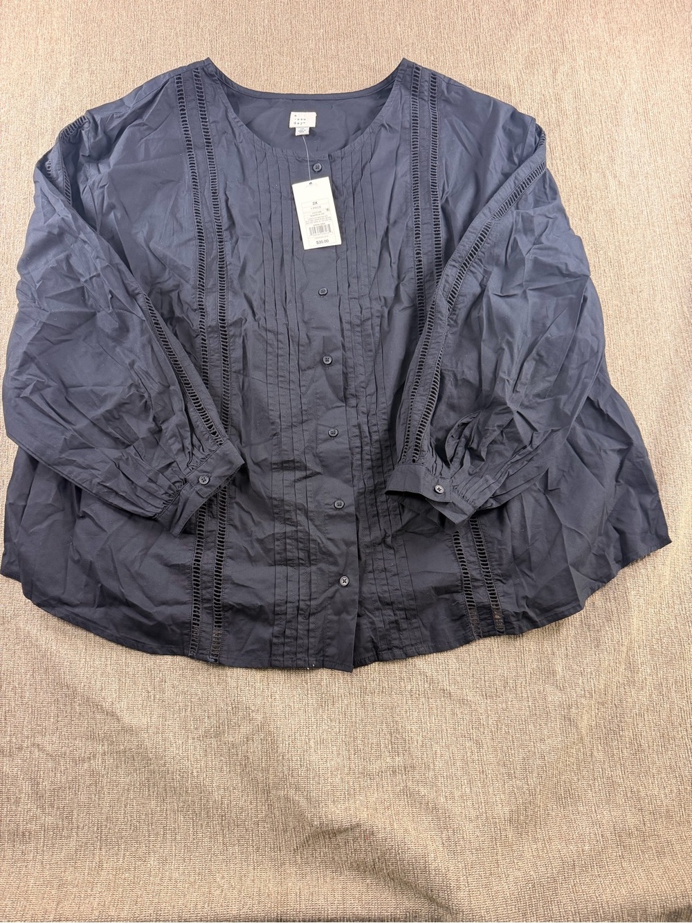 A New Day Black Pintuck Lace Long Sleeve Blouse NWT Size 2X